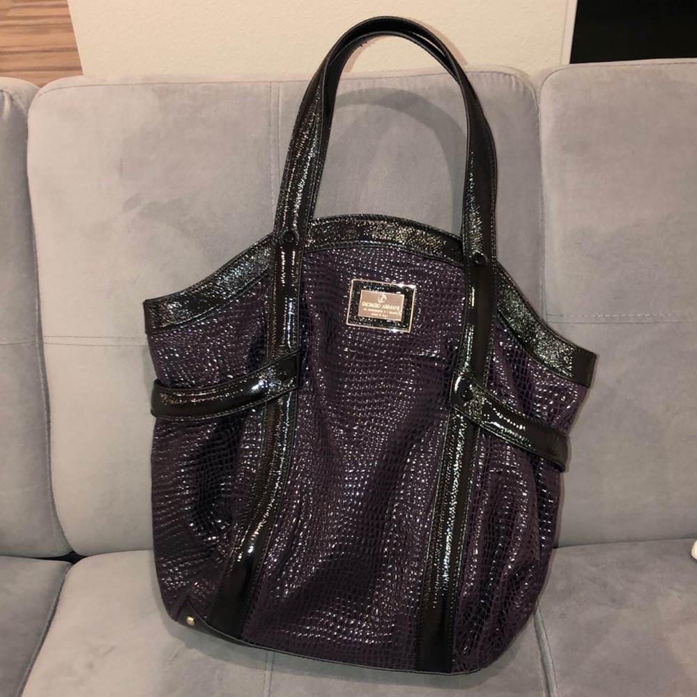 Giorgio Armani Purple and Black Textured Large Bag
